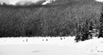Hockey on Snowy Lake Louise, Alberta Canada