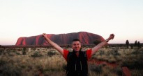 Wearing Scottevest brand clothes at Uluru